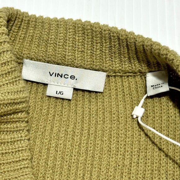 Vince Women's Large Sweater Tan Knitted Ribbed Long Sleeve Pullover NWT $325 - Picture 8 of 9